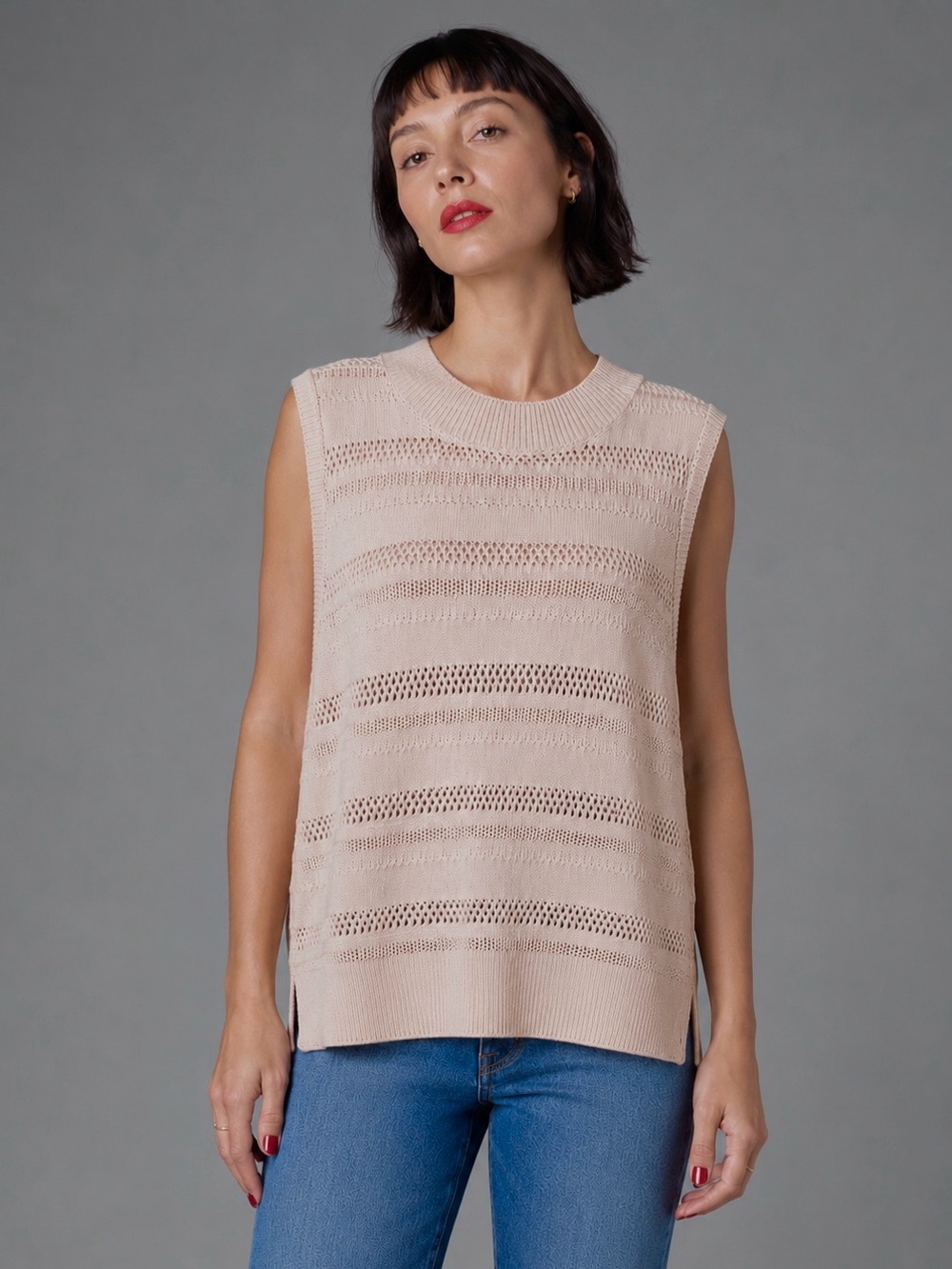 Joie cotton sweater vest in beige cream, loose knit, comfy, L